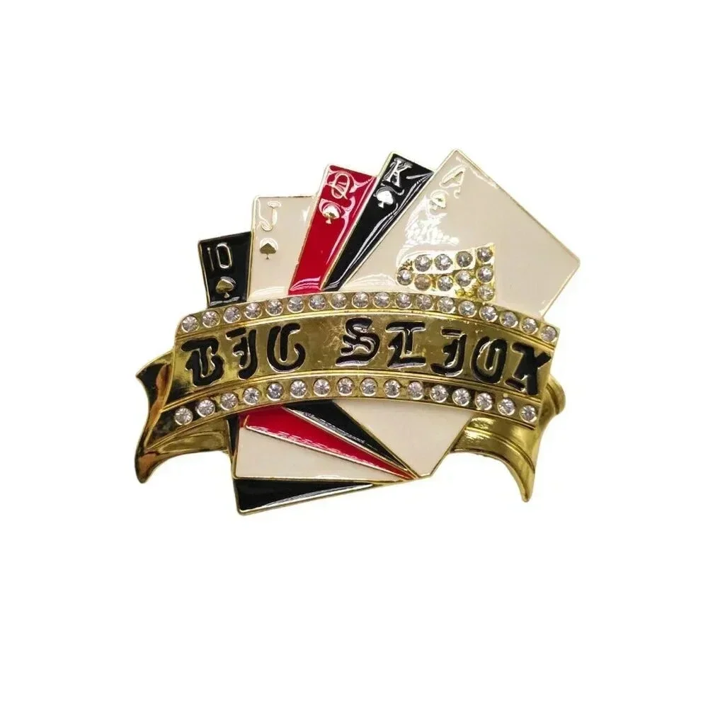 Gold Tone Casino Cards Belt Buckle Luck Charm Royal Flush Las Vegas
